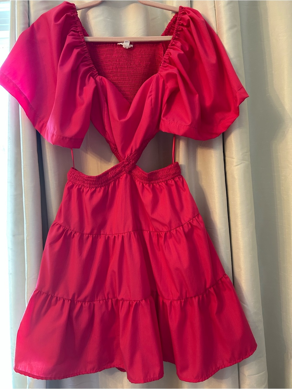 Blu Pepper Fuchsia Tiered Cutout Mini Dress